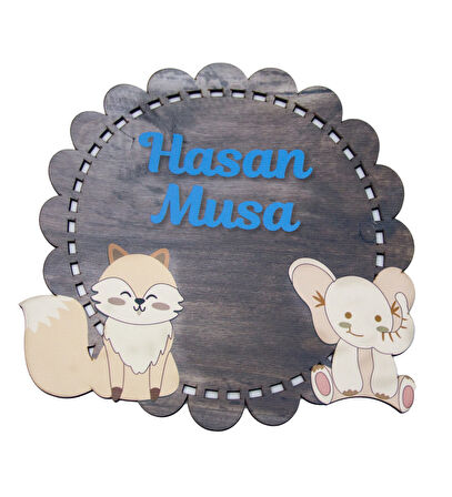 Meşgalem Tilki ve Fil Temalı Kişiye Özel Kapı Süsü
