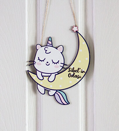 Meşgalem Unicorn ve Ay Temalı Kişiye Özel Kapı Süsü