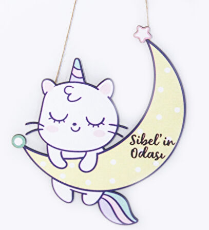 Meşgalem Unicorn ve Ay Temalı Kişiye Özel Kapı Süsü