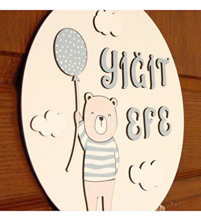 İsme Özel Tatlı Ayıcık Çocuk Odası Kapı Süsü