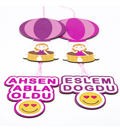 Meşgalem Pembe Uçan Balonda Kardeşler Temalı Kişiye Özel Kapı Süsü