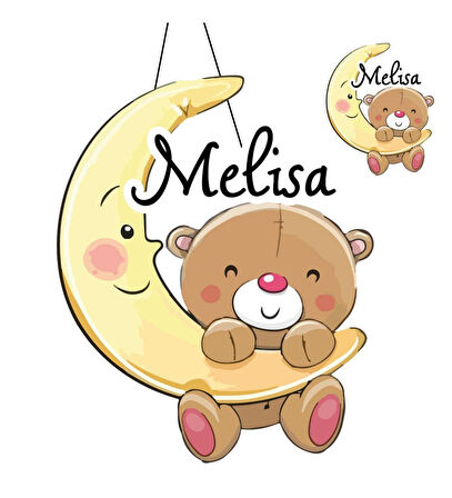 Kişiye Özel Bebek Kapı Süsü Ve 50 Adet Magnet Seti Gülen Ayı