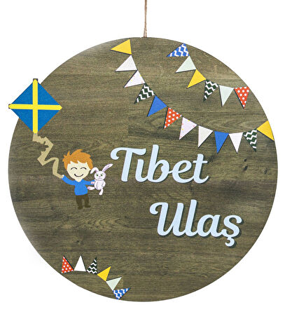 Balon Figürlü Bebek Ahşap Kapı Süsü