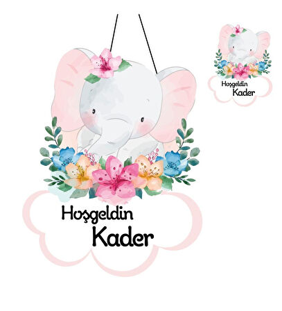 Kişiye Özel Bebek Kapı Süsü Ve 50 Adet Magnet Seti Çiçekli Ayı