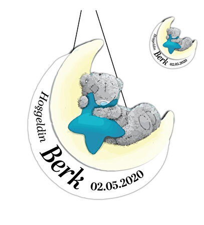 Kişiye Özel Bebek Kapı Süsü Ve  Adet Magnet Seti Ay Ve Ayı