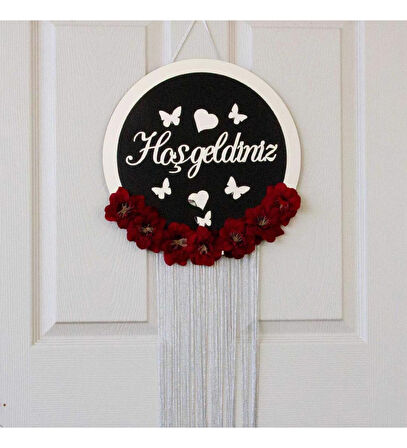 Hoşgeldiniz Yazılı Siyah ve Gümüş Süslü Kapı Süsü