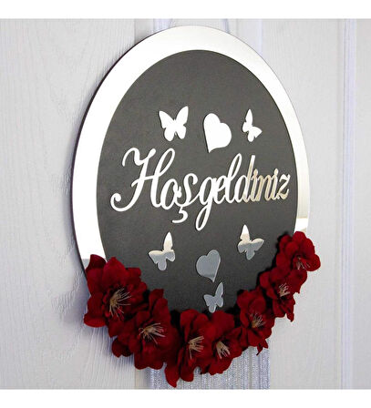 Hoşgeldiniz Yazılı Siyah ve Gümüş Süslü Kapı Süsü