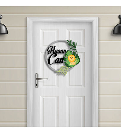 Meşgalem Yavru Aslan ve Yaprak Temalı Kişiye Özel Kapı Süsü