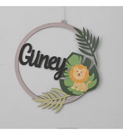 Meşgalem Yavru Aslan ve Yaprak Temalı Kişiye Özel Kapı Süsü