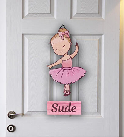 Meşgalem Pembe Etekli Dans Eden Kız Temalı Kişiye Özel Kapı Süsü