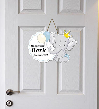 Meşgalem Balon Tutan Altın Taçlı Ayıcık Temalı Kişiye Özel Kapı Süsü