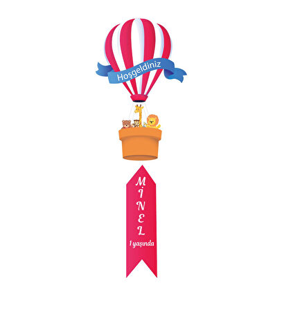 İsme Özel Ahşap Bebek Kapı Süsü Uçan Balon Temalı