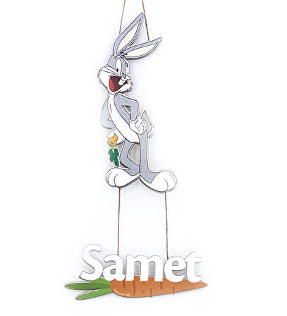 İsme Özel Tavşan Temalı Bebek Odası Ahşap Kapı Süsü