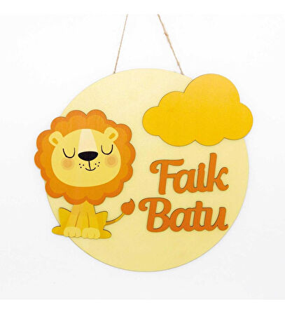 Meşgalem Gözleri Kapalı ve Hayal Kuran Minik Aslan Temalı Kişiye Özel Kapı Süsü