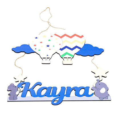 Meşgalem Mavi Bulutlu Kapadokya Balonu Temalı Kişiye Özel Kapı Süsü