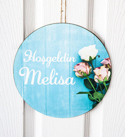 Meşgalem Pembe ve Beyaz Gül Temalı Kişiye Özel Kapı Süsü