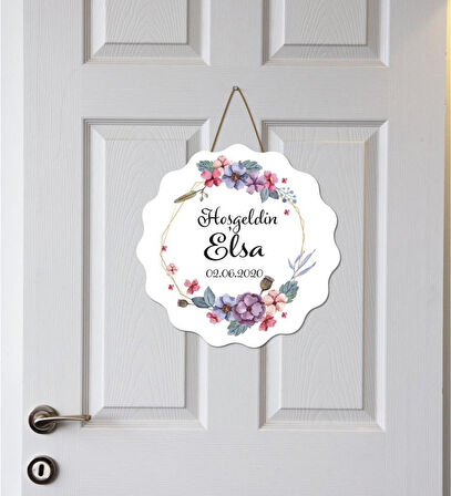 Meşgalem Çiçekle Çerçeve Temalı Kişiye Özel Kapı Süsü