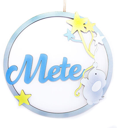 Meşgalem Yıldız Tutan Fil Yavrusu Temalı Kişiye Özel Kapı Süsü