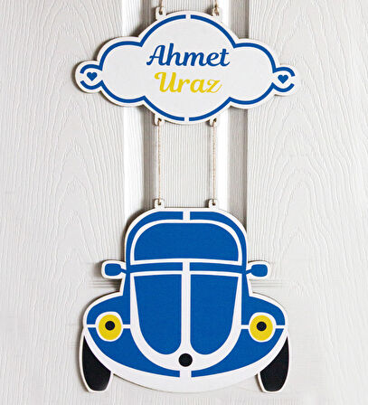 Meşgalem Vosvos Arabalı Sarı Lacivert Temalı Kişiye Özel Kapı Süsü