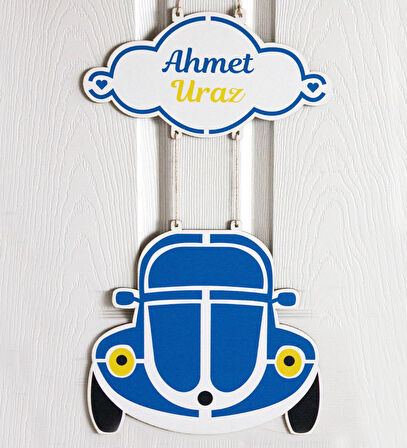 Meşgalem Vosvos Arabalı Sarı Lacivert Temalı Kişiye Özel Kapı Süsü