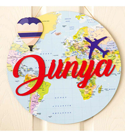 Meşgalem Dünya, Balon ve Uçak Temalı Kişiye Özel Kapı Süsü