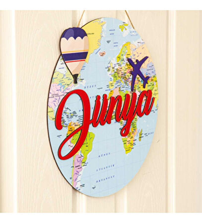 Meşgalem Dünya, Balon ve Uçak Temalı Kişiye Özel Kapı Süsü