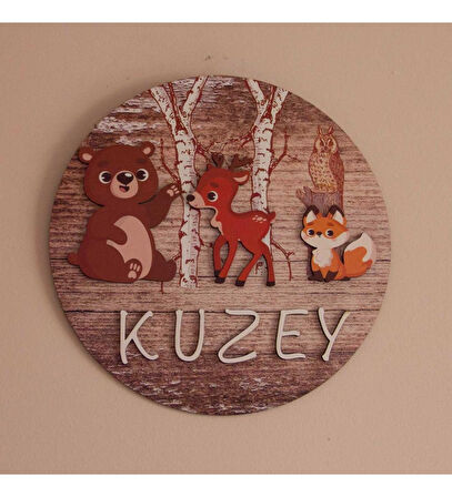 İsme Özel Orman Tasarımlı Çocuk Odası Kapı Süsü