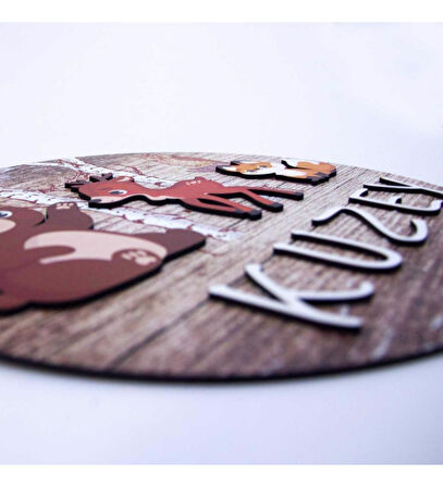 İsme Özel Orman Tasarımlı Çocuk Odası Kapı Süsü