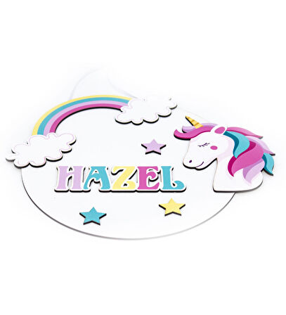 İsme Özel 3D Unicorn Bebek & Çocuk Odası Ahşap Kapı Süsü