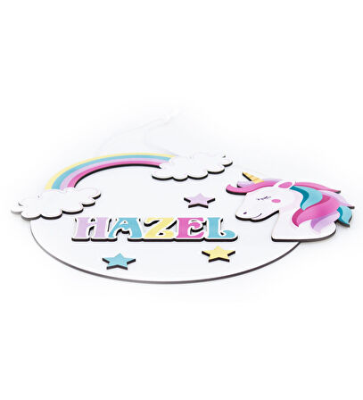 İsme Özel 3D Unicorn Bebek & Çocuk Odası Ahşap Kapı Süsü