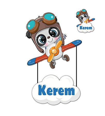 Kişiye Özel Kapı Süsü Ve 50 Adet Magnet Seti Panda Uçak