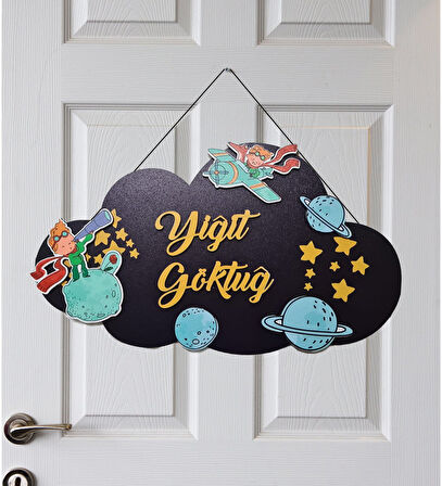 Kişiye Özel 3D Bebek Ahşap Kapı Süsü Uzay