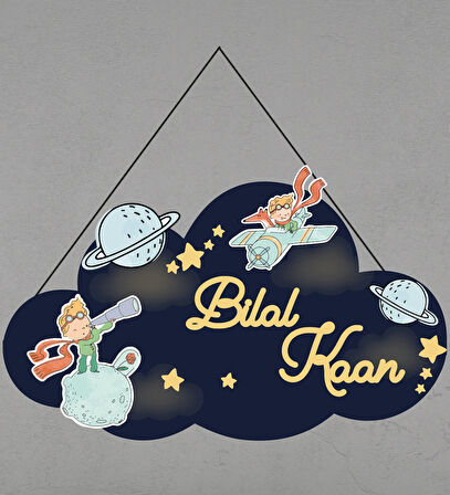 Kişiye Özel 3D Bebek Ahşap Kapı Süsü Uzay
