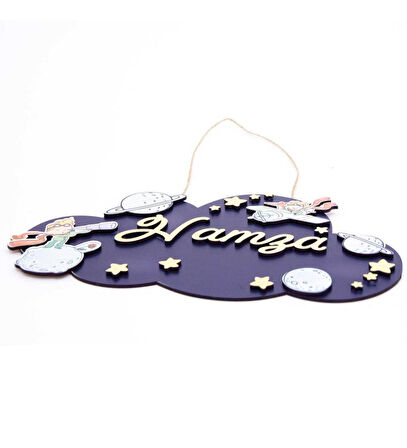 Kişiye Özel 3D Bebek Ahşap Kapı Süsü Uzay