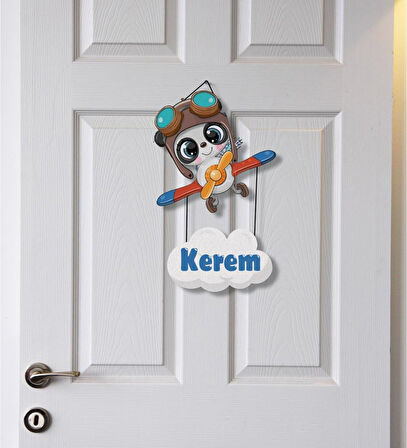 Meşgalem Minik Uçakta Koca Kafalı Hayvancık Temalı Kişiye Özel Kapı Süsü
