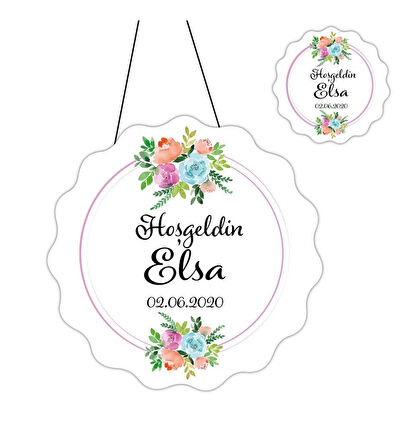 Kişiye Özel Bebek Kapı Süsü Ve 50 Adet Magnet Seti Çiçekli