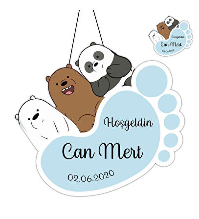 Kişiye Özel Bebek Kapı Süsü Ve 50 Adet Magnet Seti Ayak Panda