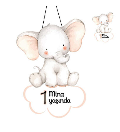 Kişiye Özel Bebek Kapı Süsü Ve 50 Adet Magnet Seti Bebek Fil