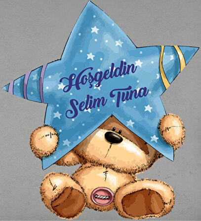 Küçük Ayı Temalı İsme Özel Çocuk Odası Kapı Süsü