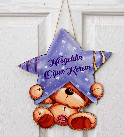 Küçük Ayı Temalı İsme Özel Çocuk Odası Kapı Süsü