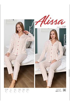 Alissa 6189 Bayan Önü Düğmeli Çiçek Desenli Pijama Takımı