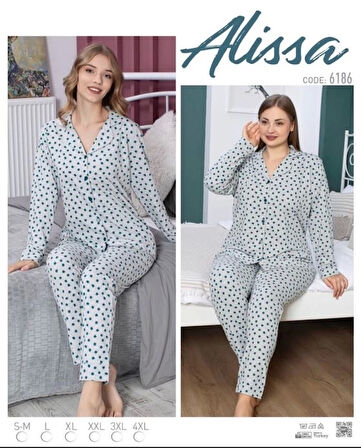 Alissa 6186 Bayan Önü Düğmeli Çiçek Desenli Pijama Takımı