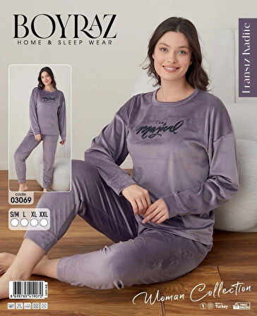 Boyraz 03069 Bayan Fransız Kadife Pijama Takımı