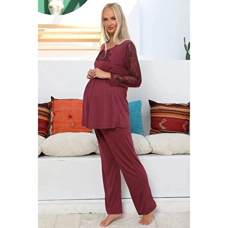 Mommysh 55703 3'lü Polar Sabahlıklı Lohusa Pijama Takımı