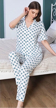 Alissa 6129 Kadın Puantiyeli Patlı Pijama Takımı