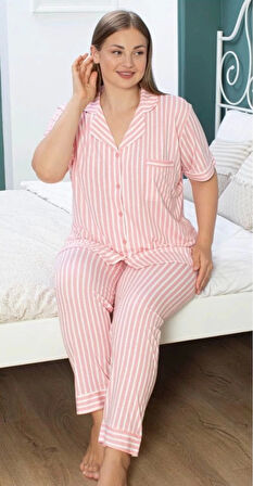 Alissa 6145 Kadın Çizgili Patlı Pijama Takımı