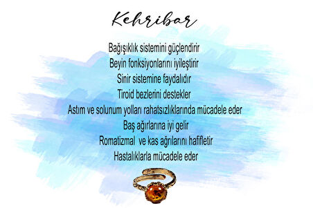 Doğal Taş Kehribar Çıtır Doğal Taşlı Ayarlanabilir Yüzük