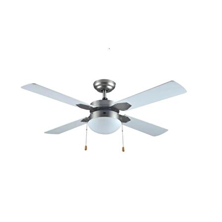  KCF-283 108 CM ÇAP SATEN NİKEL + BEYAZ AVİZELİ VANTİLATÖR 4 KANATLI BÜYÜK TİP