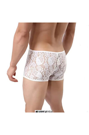 Etkileyici Dantelli Beyaz Alımlı Erkek Boxer - Erkek İç çamaşırı BC4613
