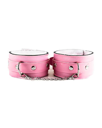 Etkileyici Deri Alımlı Pembe Kedi Maske Kelepçe Kırbaç Seti ( 3'lü set) BC5368